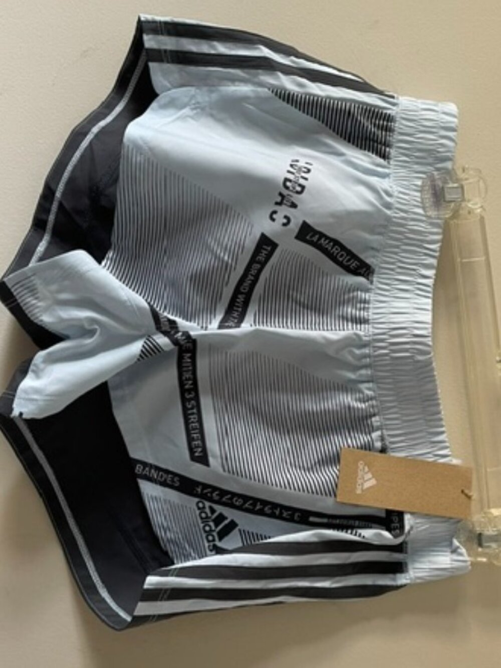 Adidas Three Stripe Life Sport Gym Shorts Sz M  NWT  light blue and dark grey